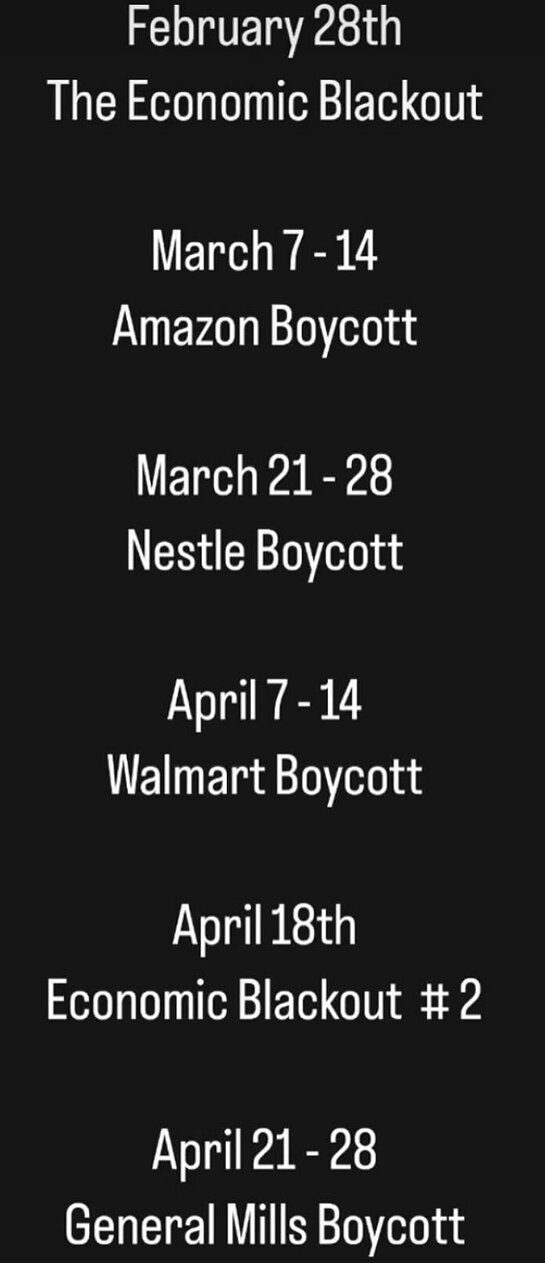 Boycott Calendar - Feb-Apr 2025