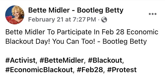 Bette Midler to Participate in Feb 28th Blackout Day