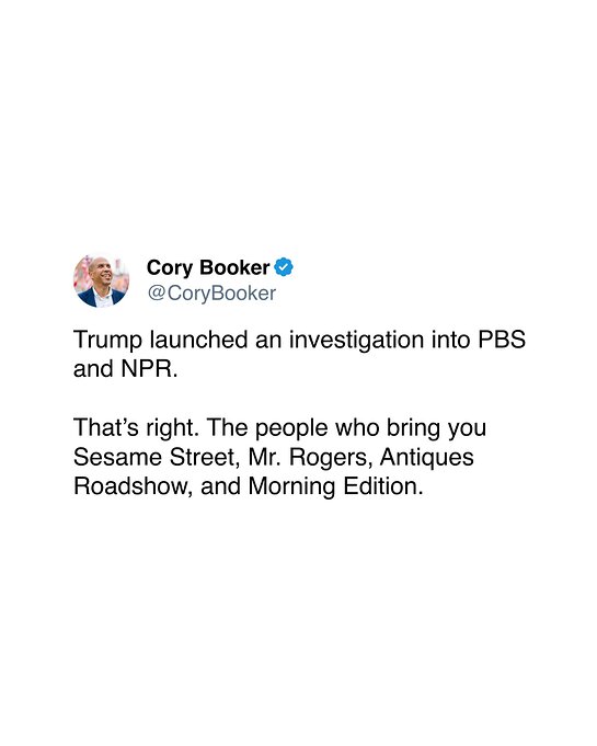 Cory Booker supports NPR and PBS